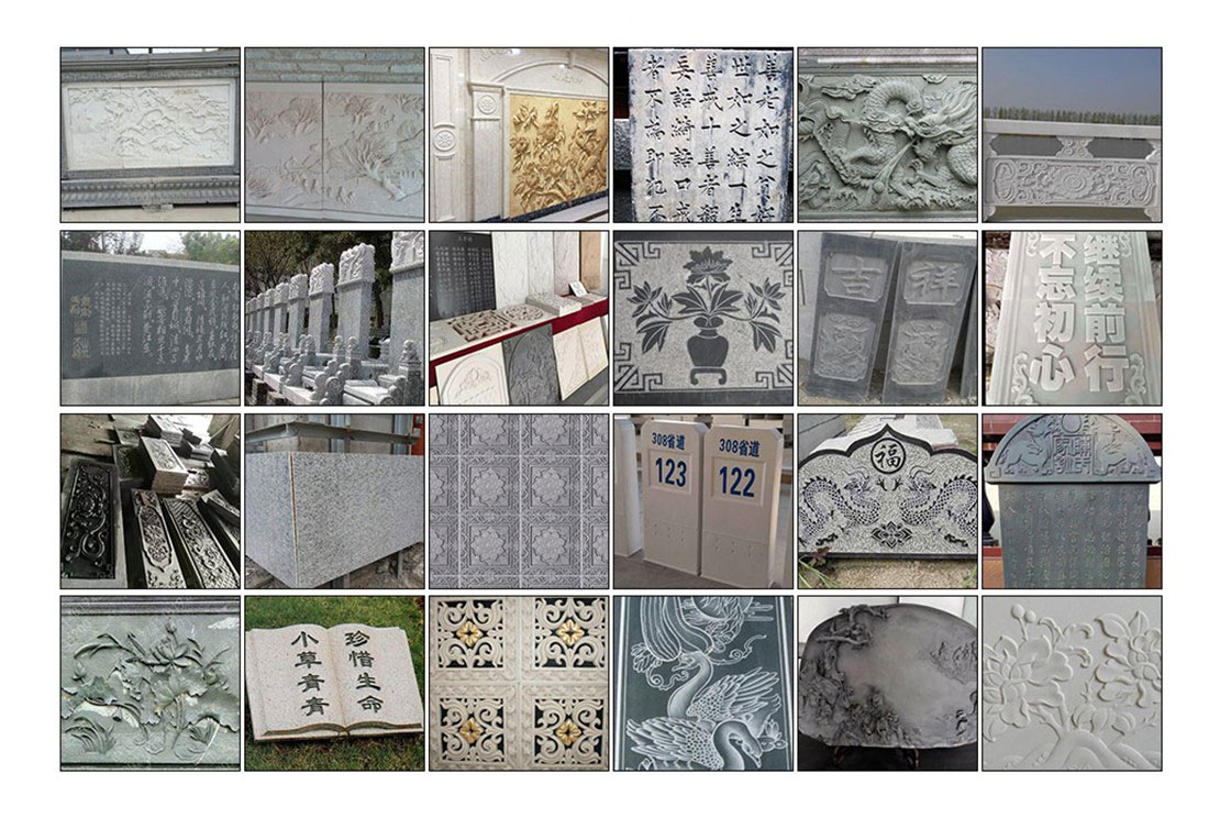 Amostras de processamento de m&aacute;quina de gravura em pedra